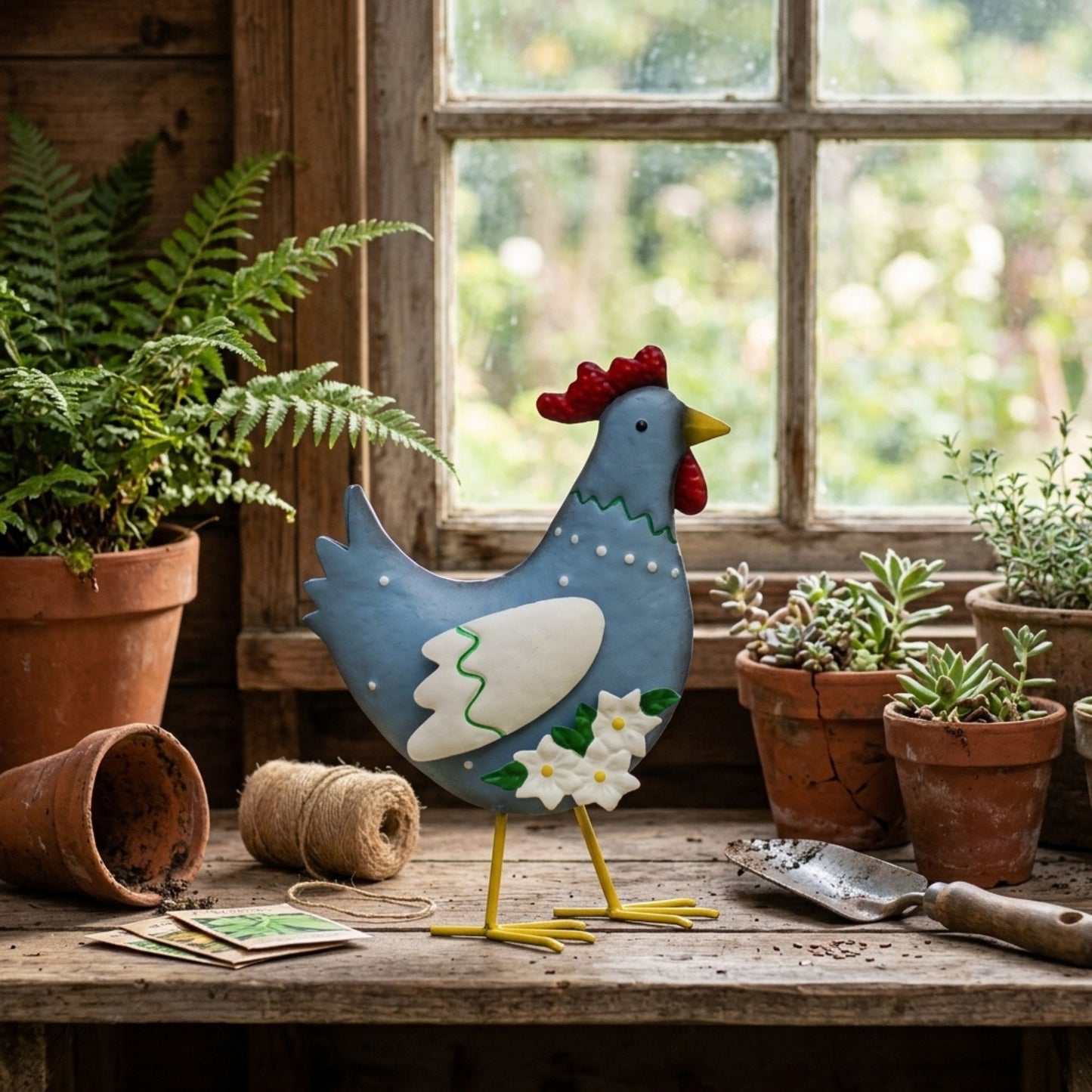 Metal Rooster Garden Statue Outdoor Rooster