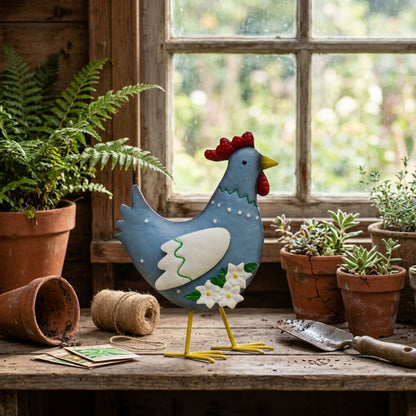 Metal Rooster Garden Statue Outdoor Rooster