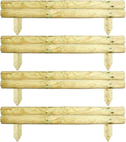 AAMEN 2 Bar Wooden Border Edging,Fixed Picket Fence Edging, Lawn Edging Border, Horizontal Log Roll Border Edging Ideal for Flowerbeds, Small Boundary Fencing(H 14 x W 100 x D 7 cm)