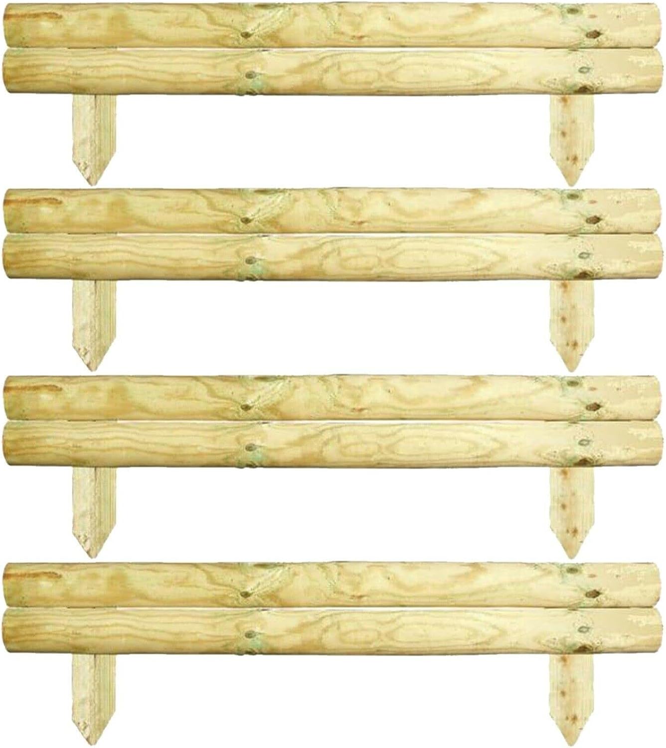 AAMEN 2 Bar Wooden Border Edging,Fixed Picket Fence Edging, Lawn Edging Border, Horizontal Log Roll Border Edging Ideal for Flowerbeds, Small Boundary Fencing(H 14 x W 100 x D 7 cm)