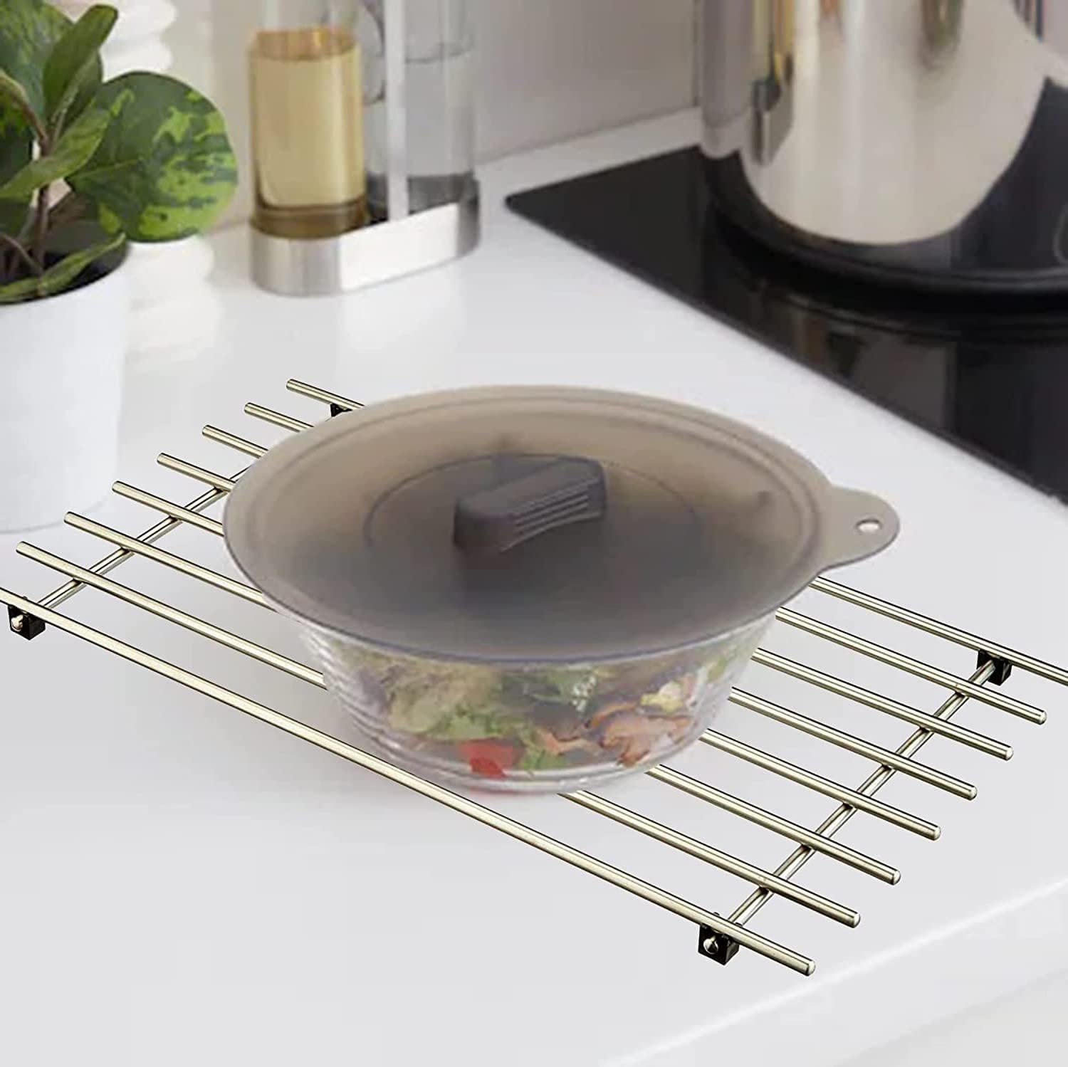 AAMEN Modern Metal Trivet for Kitchen Table, Strong Trivets for Hot Pans, Hot Trays, & Plates Stand, Rectangular Trivet Stainless Steel Worktop Protector (Pot Holder)
