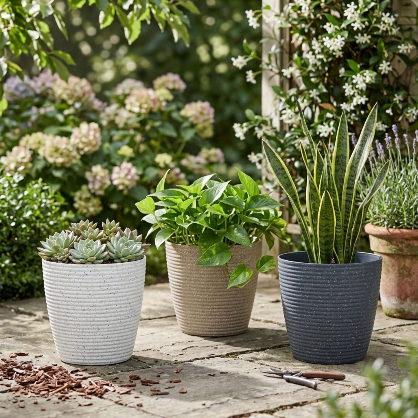 Thread Plastic Planter, Indoor Outdoor Speckled Planter