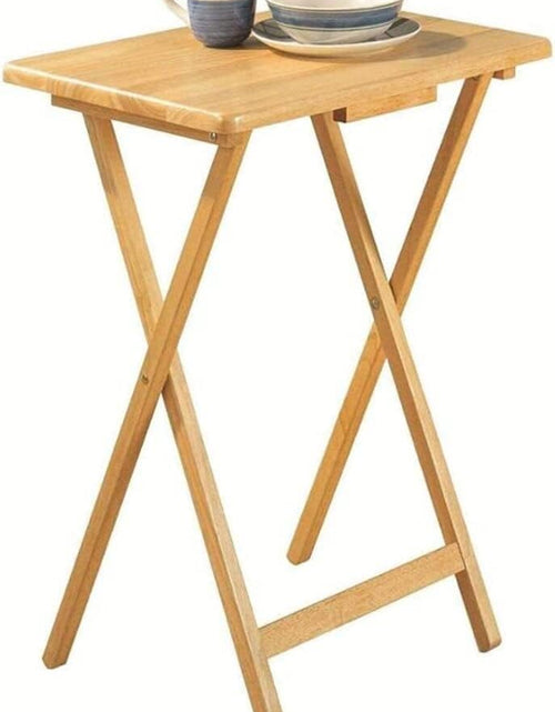 Load image into Gallery viewer, Wooden Folding Snack &amp; Laptop Table – Portable, Multi-Purpose Tray Table for Home &amp; Outdoor Use (Natural Wood Finish, 19.09&quot; x 14.57&quot; x 26&quot;)
