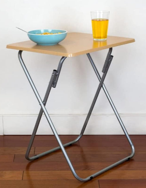 Load image into Gallery viewer, Wooden Folding Snack &amp; Laptop Table – Portable, Multi-Purpose Tray Table for Home &amp; Outdoor Use (Natural Wood Finish, 19.09&quot; x 14.57&quot; x 26&quot;)
