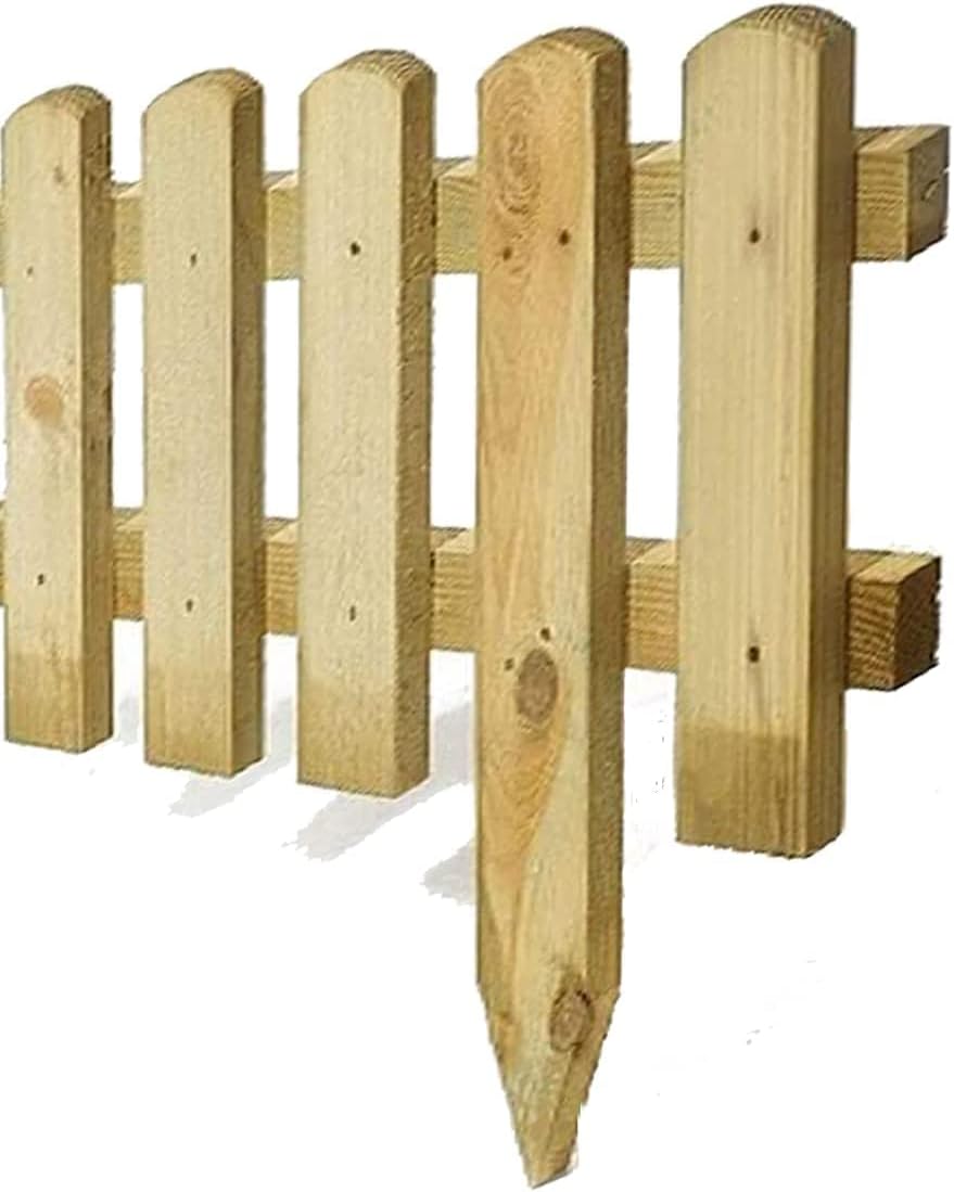 AAMEN 4-Pcs Wooden Picket Fence Panels – Freestanding Decorative Garden Border, Natural Wood Lawn Edging (120 x 3 x 30cm Approx.)
