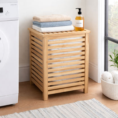 Large Bamboo Laundry Basket with Removable Liner Bag