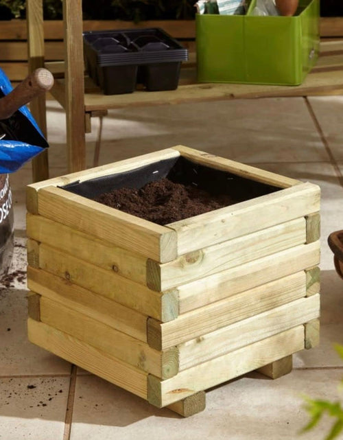 Load image into Gallery viewer, AAMEN Square Wooden Planter Box – Natural Timber Finish, Durable Hardwood for Outdoor Gardens &amp; Patios
