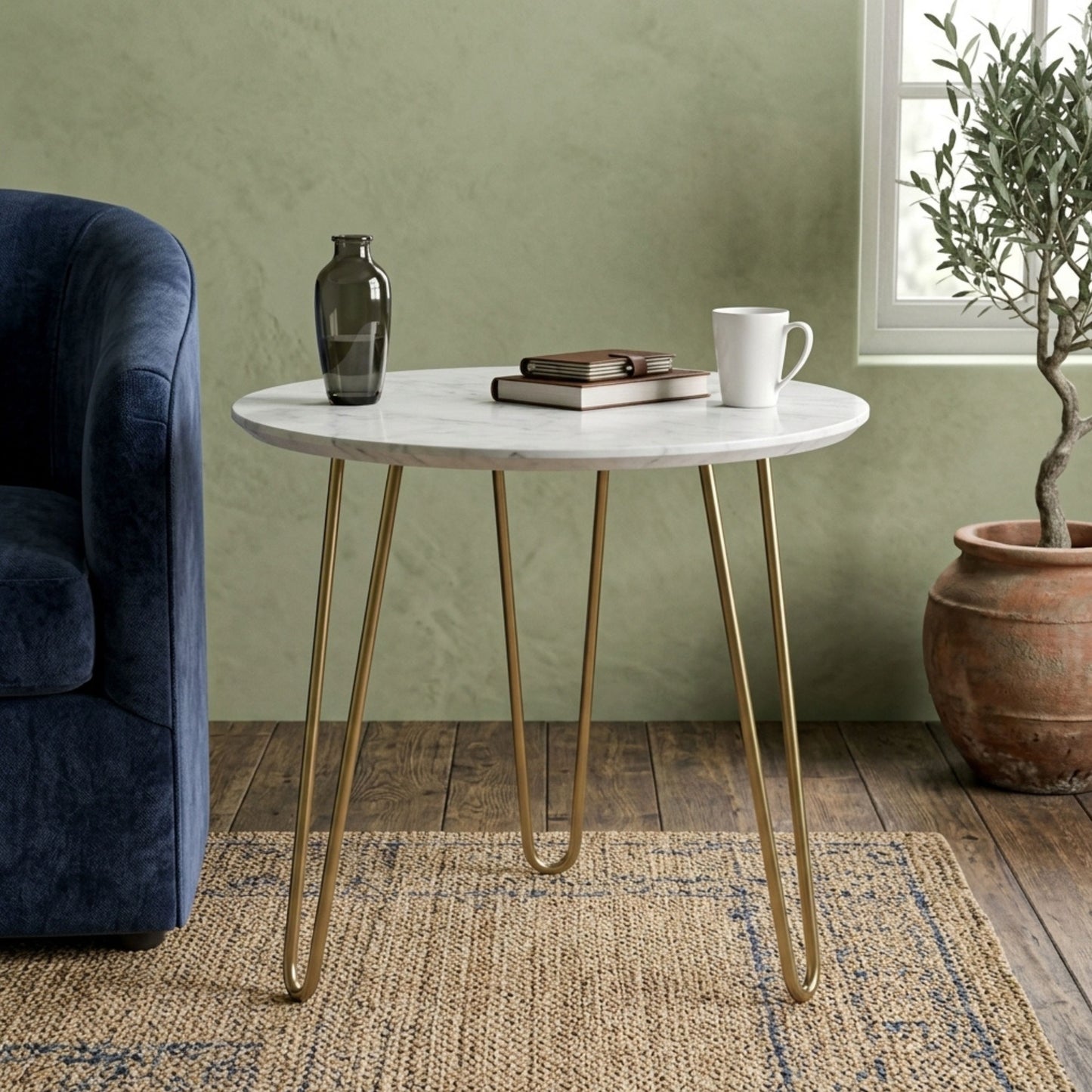 Modern Marble Coffee Table with Gold Hairpin Legs