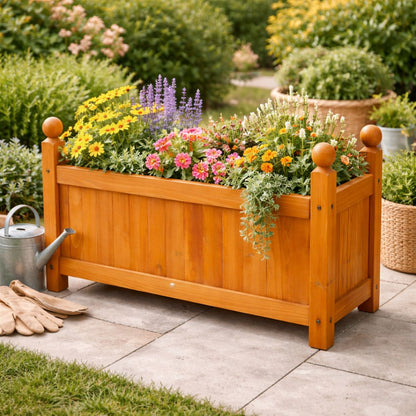 Wooden Rectangular Planter Box with PE Liner Outdoor Flower Pot