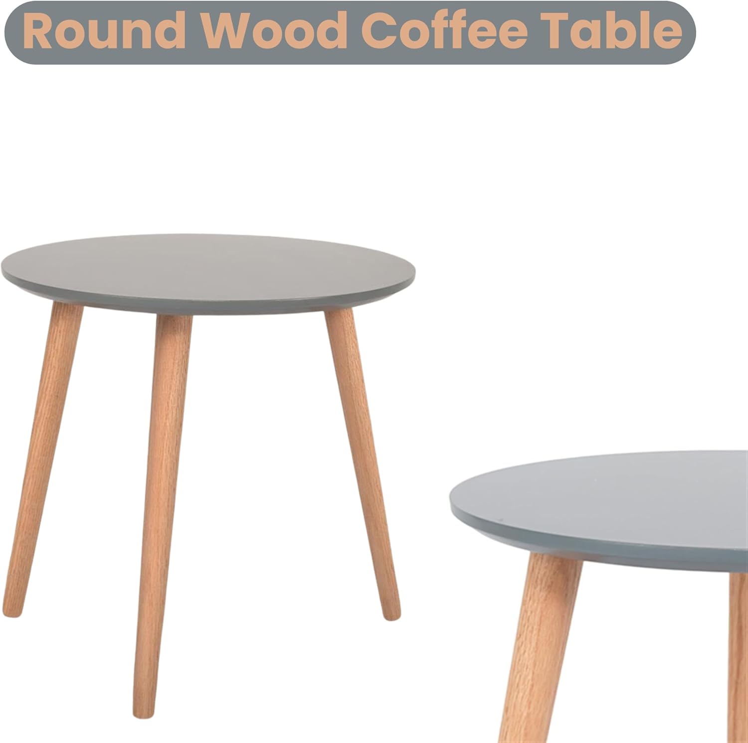 AAMEN Modern Scandinavian Round Coffee Table – 40cm White Top with Bamboo Legs
