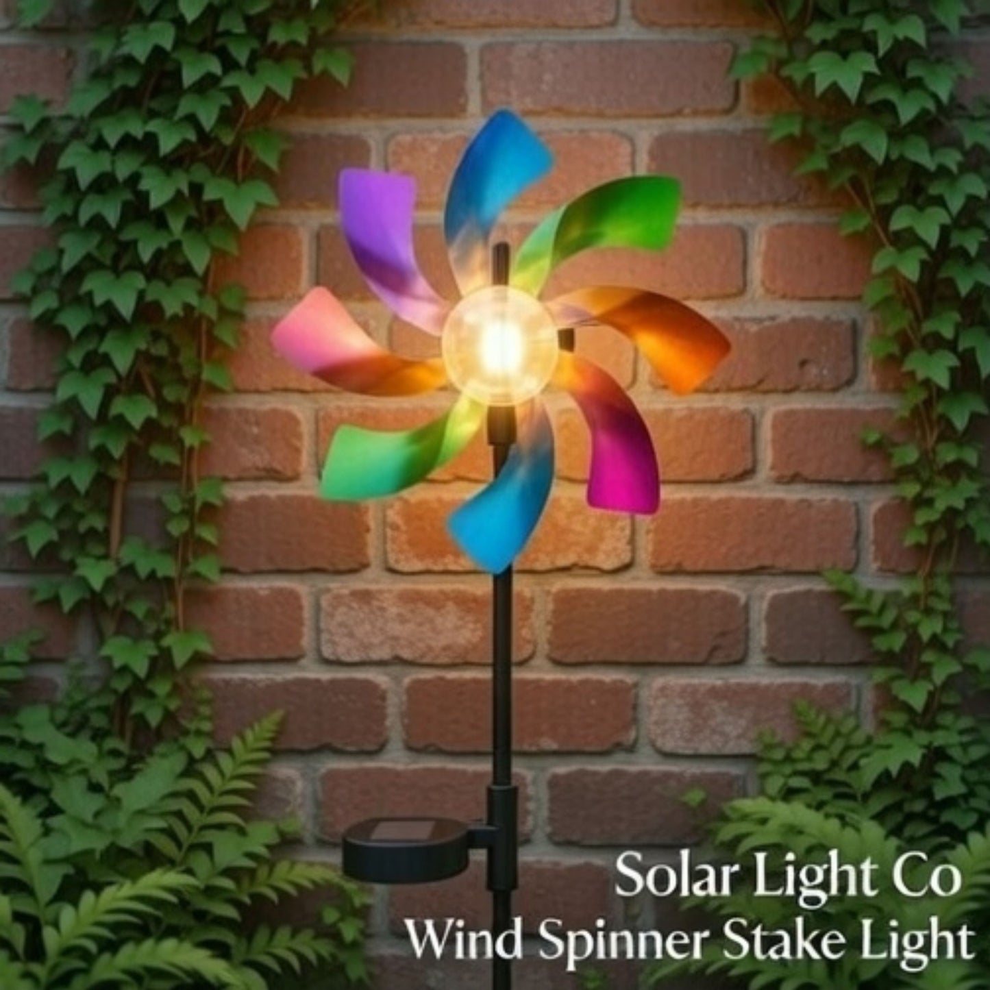 Solar Wind Spinner LED Light Display, Solar Powered Glass Ball LED Lighting Metal Garden Stake, Dual Direction Kinetic Movement for Patio Lawn and Garden Solar Wind Spinner