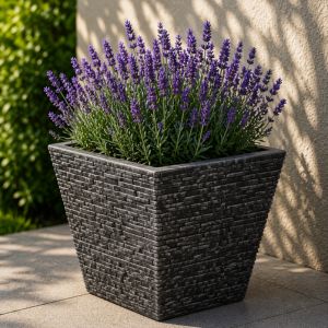 Small Pewter Slate Style Planter – Modern Concrete Look Flower Pot