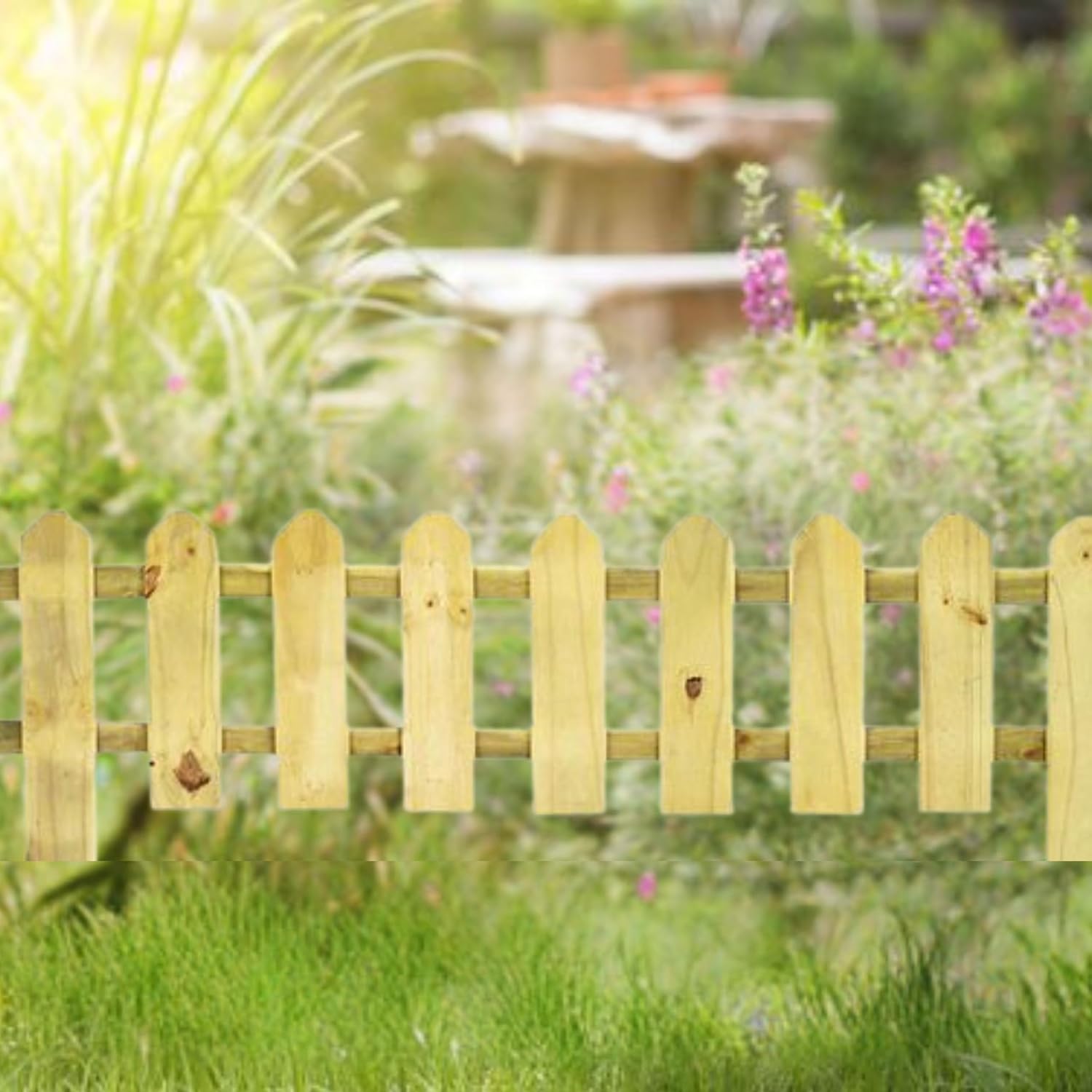 AAMEN Wooden Freestanding Picket Fence Panels – Natural Wood Decorative Garden Edging for Patios, Guest Houses & Outdoor Spaces