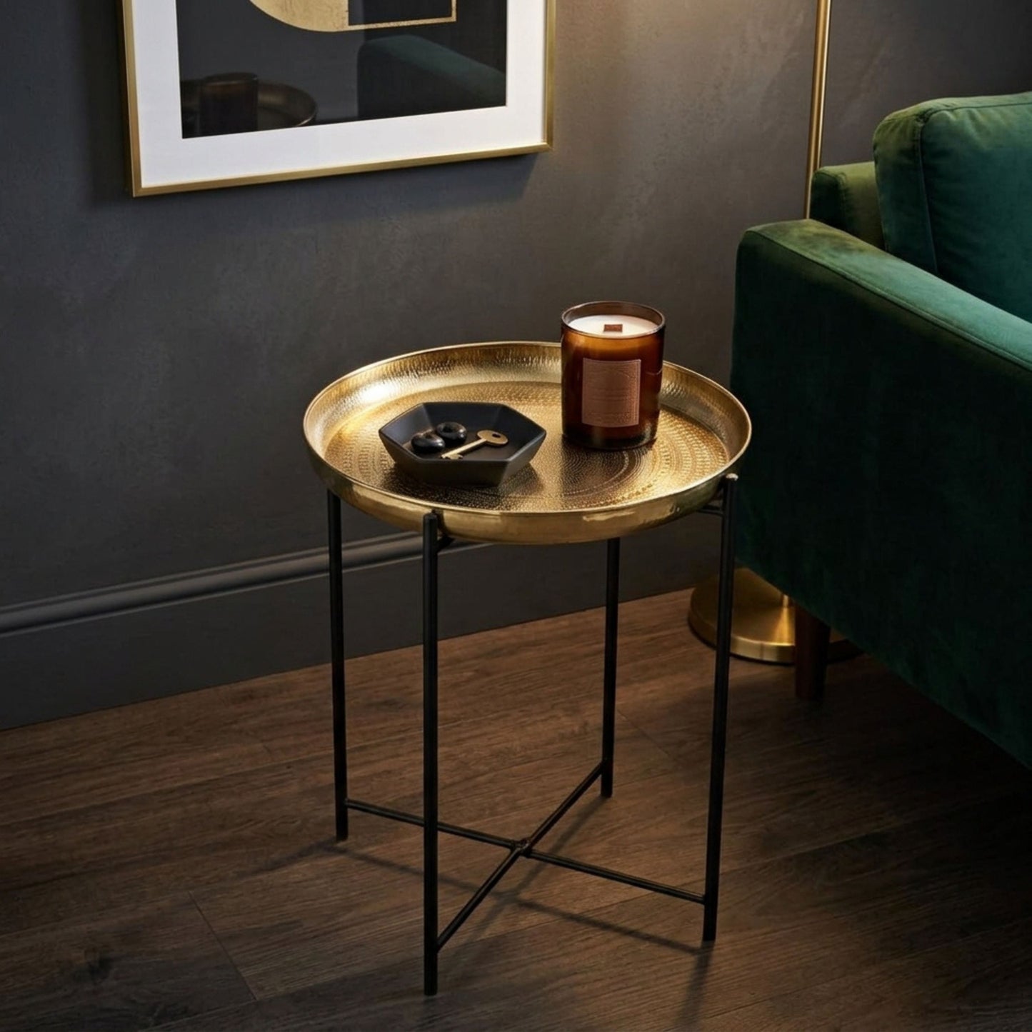 Modern Gold Tray Side Table with Metal Frame