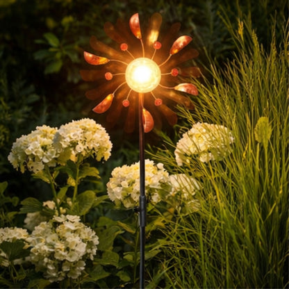 Solar Wind Spinner LED Light Display, Solar Powered Glass Ball LED Lighting Metal Garden Stake, Dual Direction Kinetic Movement for Patio Lawn and Garden Solar Wind Spinner
