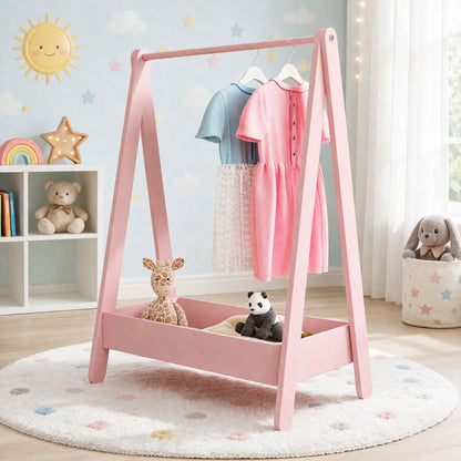 Kids Costume & Dressing Up Rail | Wooden Hanging Clothes Rack for Kids