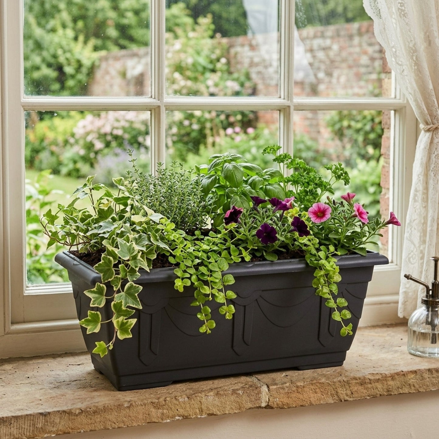 60cm Venetian Plastic Plant Pots with Trays - Large Outdoor Planters