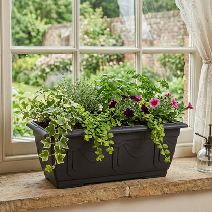 60cm Venetian Plastic Plant Pots with Trays - Large Outdoor Planters