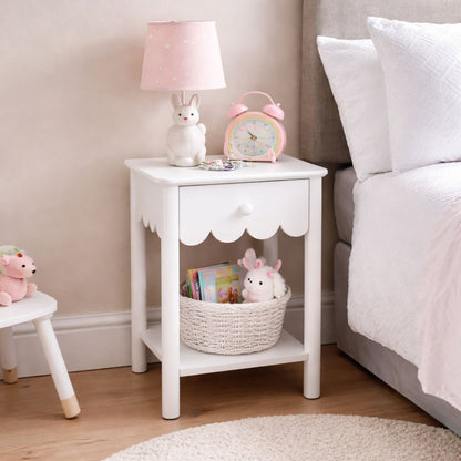 Kids White Bedside Table - Small Wooden Bedroom Furniture Unit