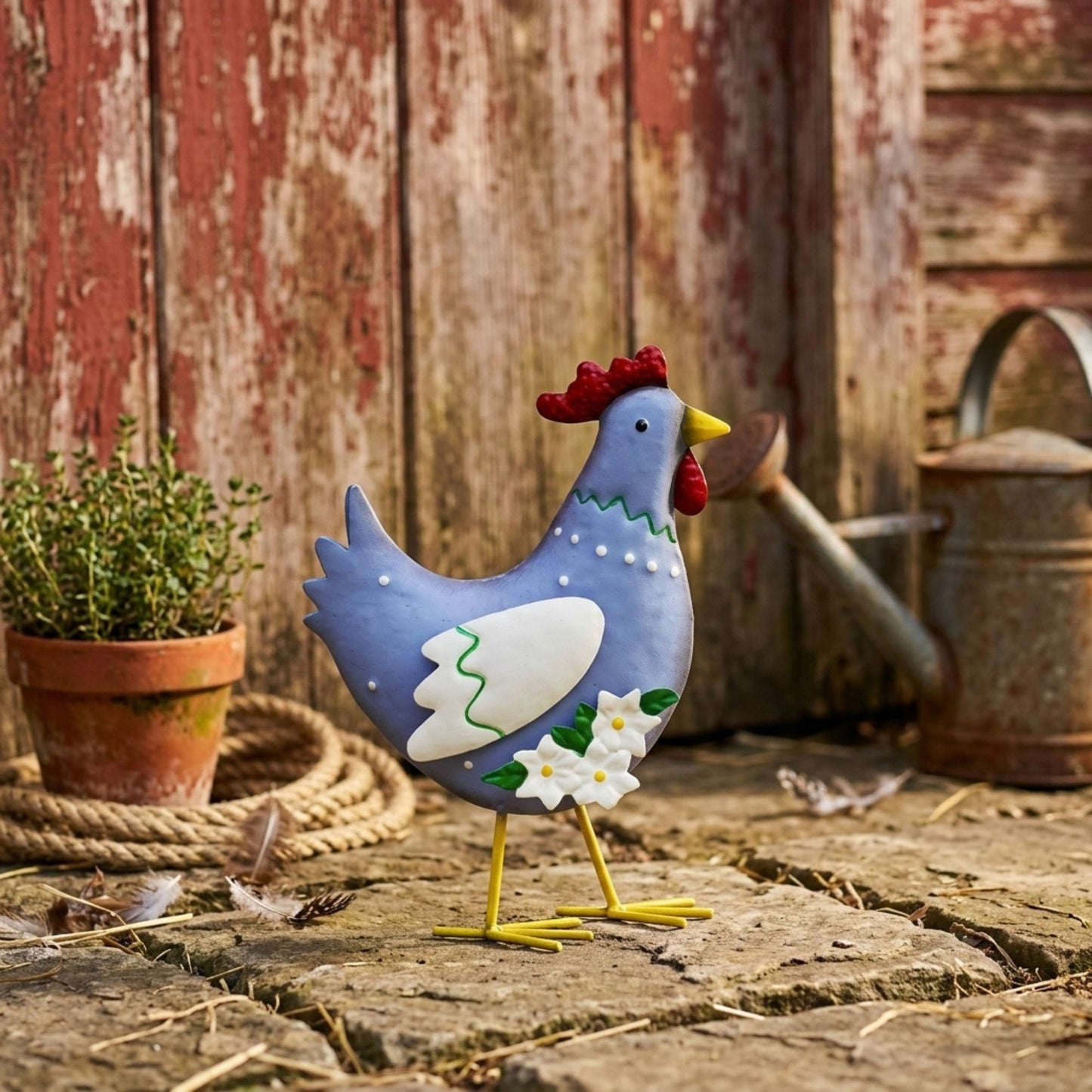 Metal Rooster Garden Statue Outdoor Rooster