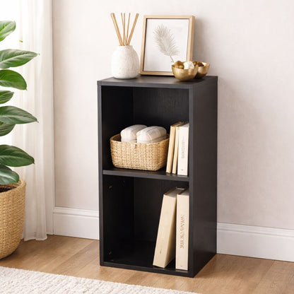 2 Tier Black Cube Storage Unit - Wooden Bookcase Shelf