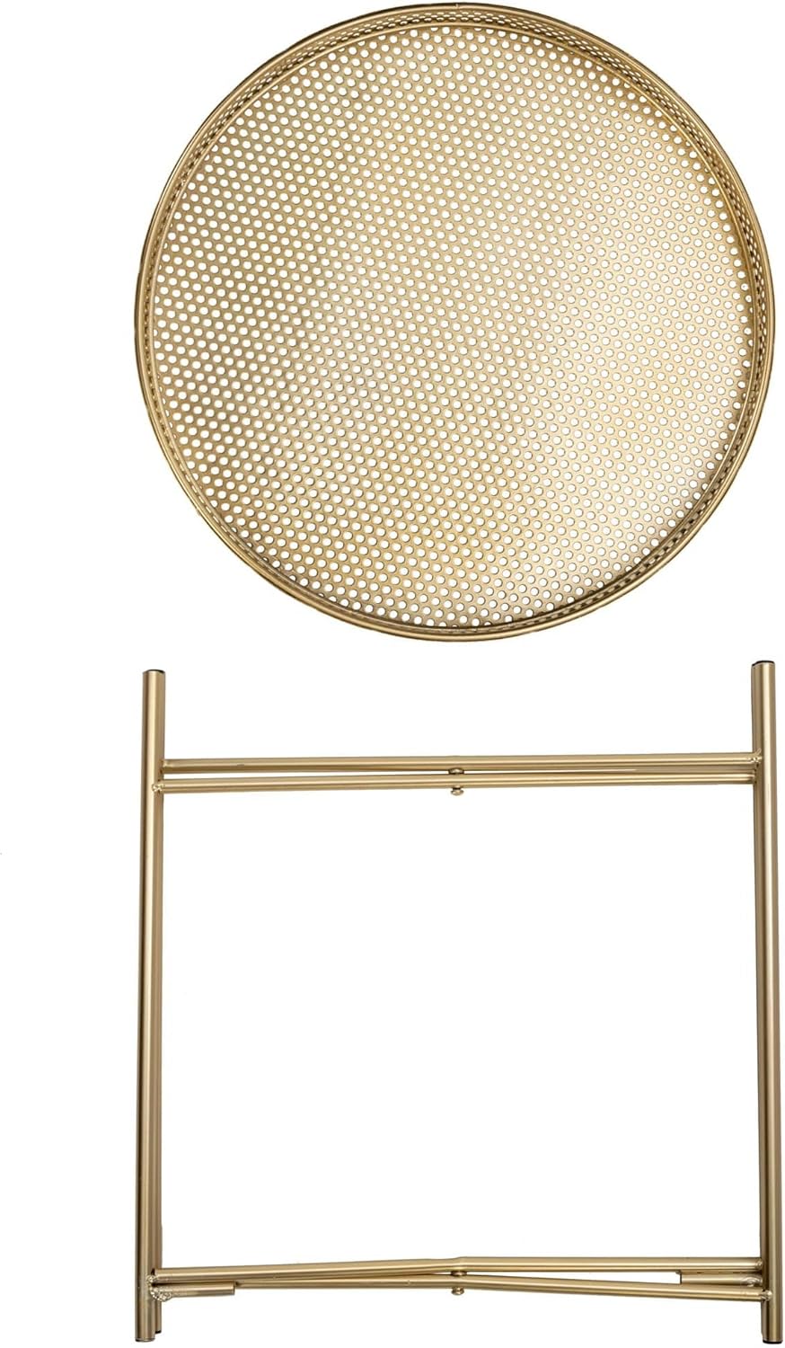 AAMEN Gold Accent Metal End Table, Metal Tray Table with Removable Tray, Anti-Rust Nightstand for Bedroom Balcony Patio Living Room