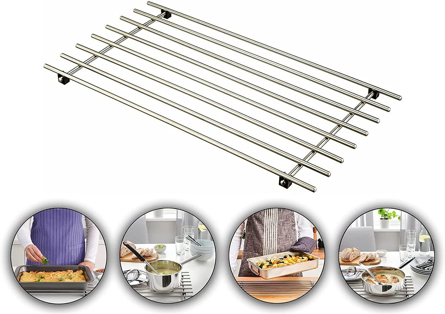 AAMEN Modern Metal Trivet for Kitchen Table, Strong Trivets for Hot Pans, Hot Trays, & Plates Stand, Rectangular Trivet Stainless Steel Worktop Protector (Pot Holder)