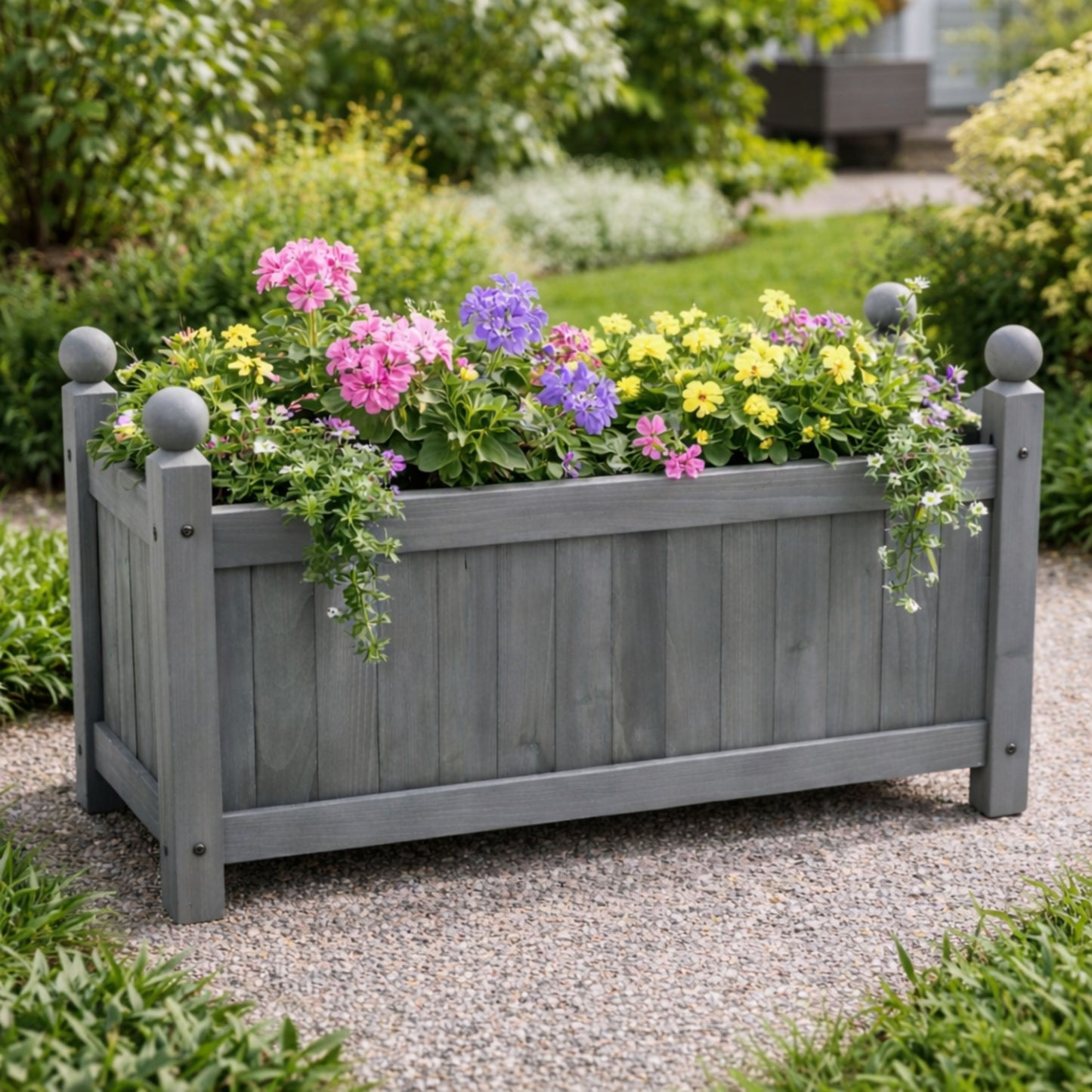 Wooden Rectangular Planter Box with PE Liner Outdoor Flower Pot