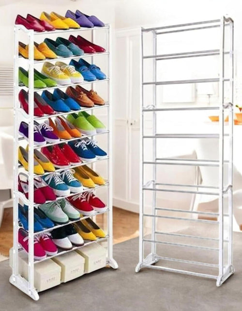 Load image into Gallery viewer, AAMEN 10 Tier Stackable Shoe Rack, Metal Shoe Rack Storage Organiser, Freestanding Shelves Organizer for Closet Hallway Bathroom Living Room 40Pairs Storage, (H141 x W25 x L72cm)
