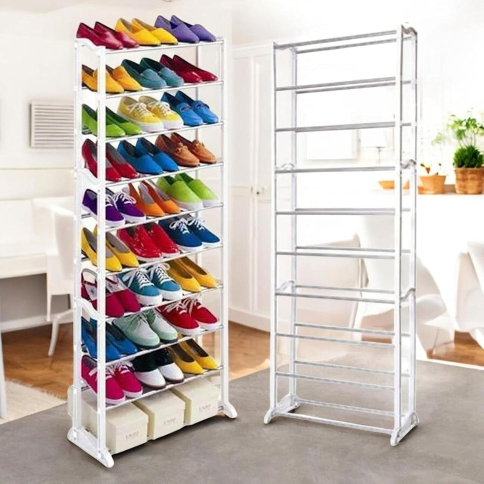 AAMEN 10 Tier Stackable Shoe Rack, Metal Shoe Rack Storage Organiser, Freestanding Shelves Organizer for Closet Hallway Bathroom Living Room 40Pairs Storage, (H141 x W25 x L72cm)