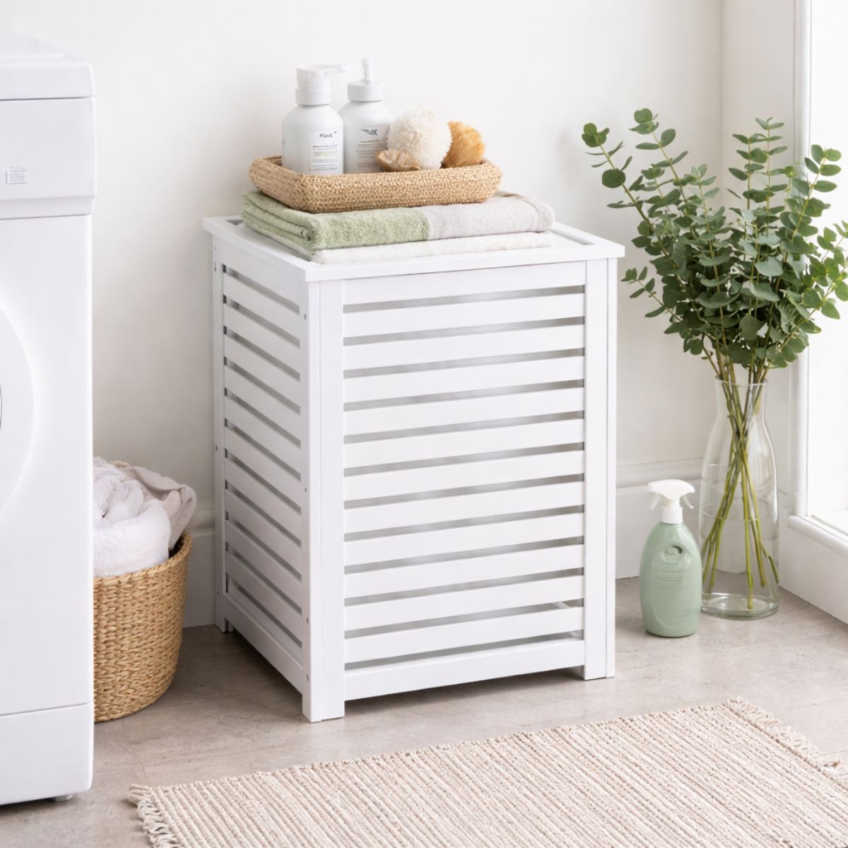 Large Bamboo Laundry Basket with Removable Liner Bag