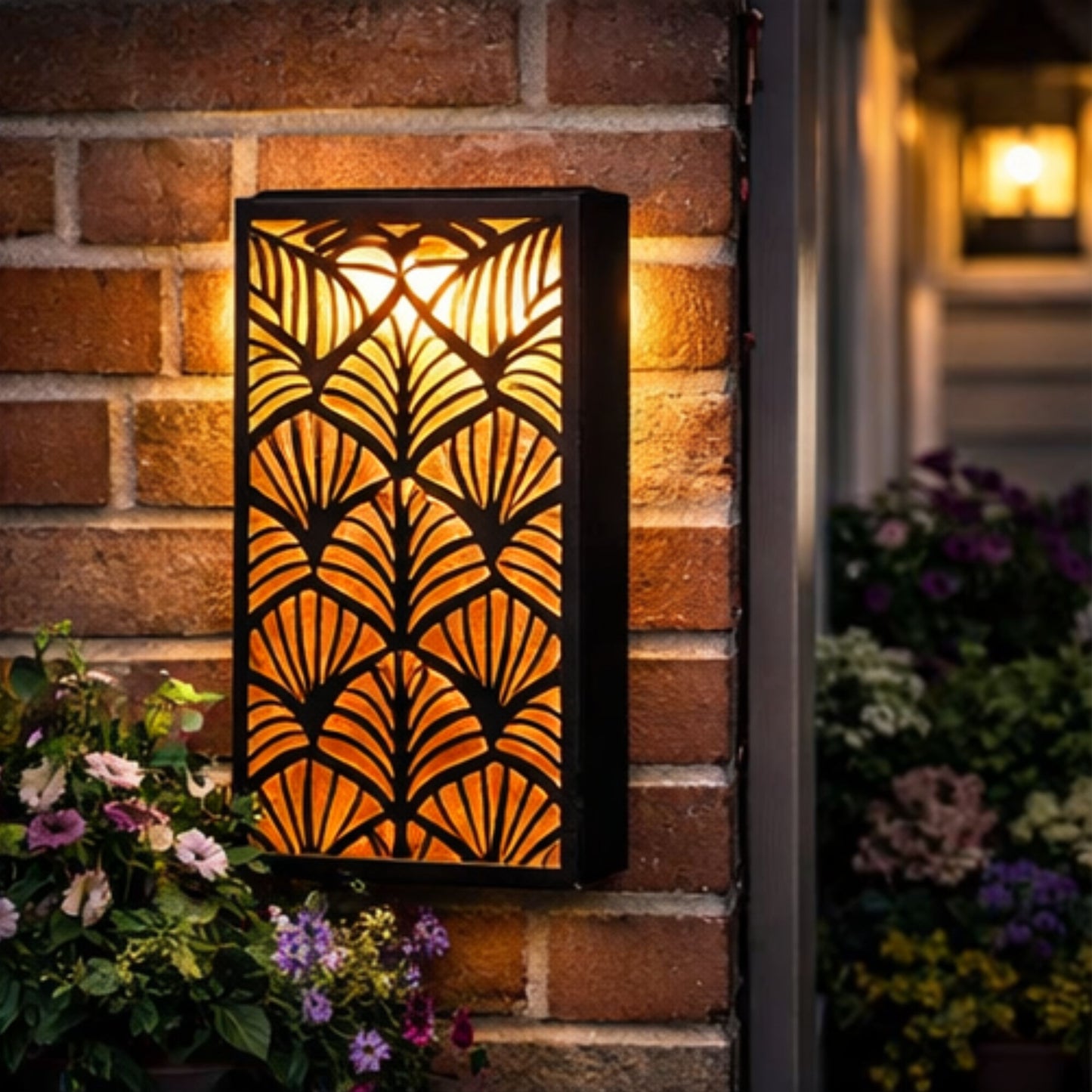 Metal Wall Art Solar Light – Warm White LEDs, Auto Dusk On, Rechargeable (Leaves)