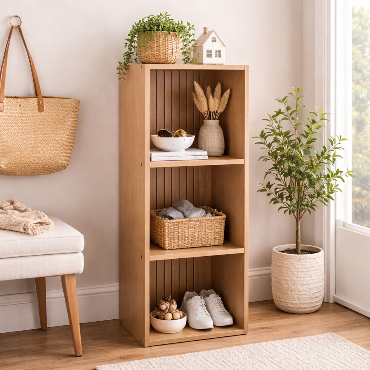 3-Tier Cube Storage Unit – Modern Wooden Bookcase & Shelving