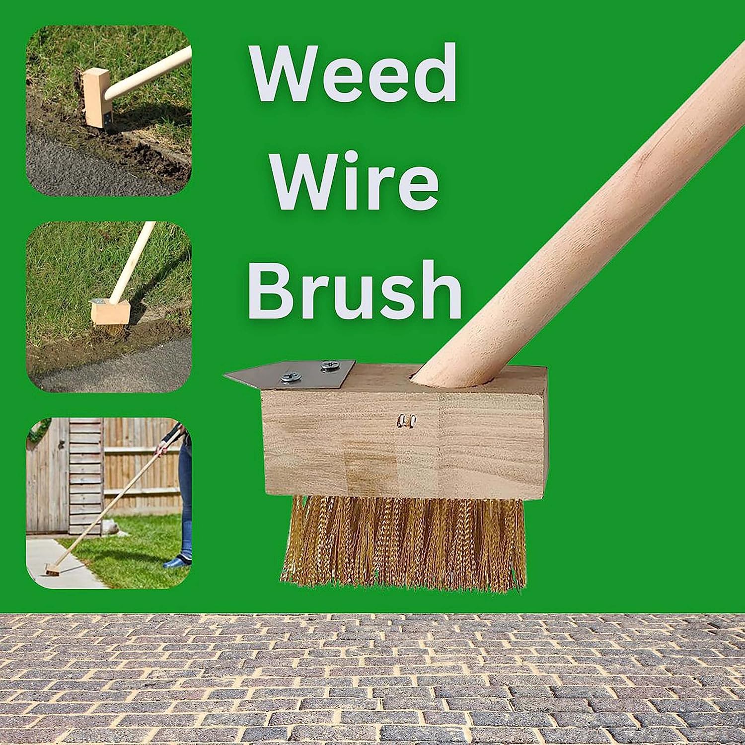 AAMEN Heavy Duty Weed Brush with Long Handle – Outdoor Patio Cleaner & Wire Brush Gardening Tool (120x5x5cm)