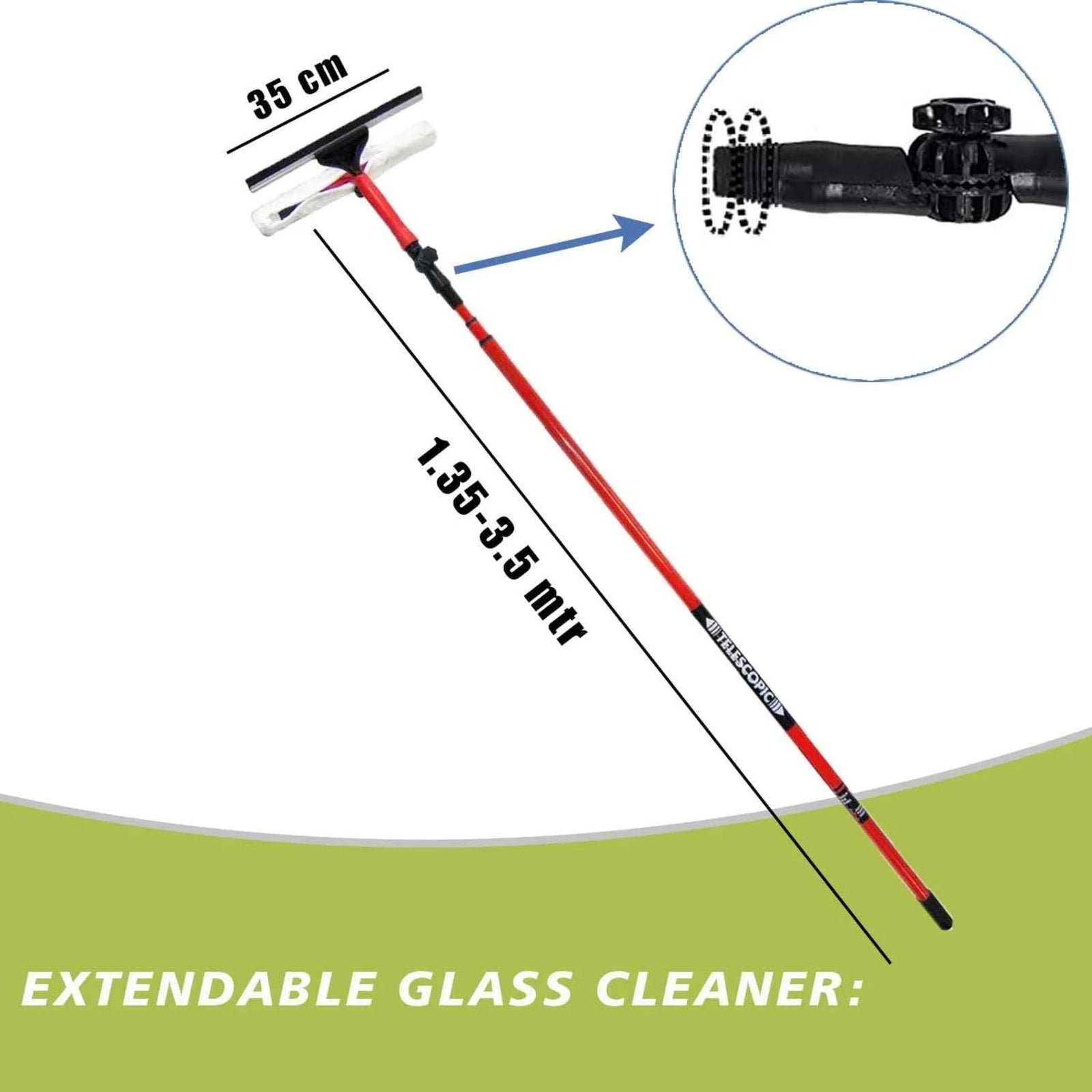 AAMEN 3.5M Telescopic Window Cleaning Kit – Conservatory Glass Cleaner with Squeegee, Brush & Extension Pole