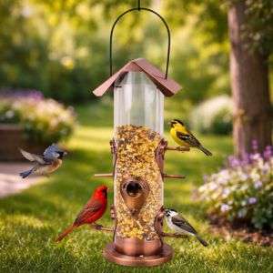 6-Port Metal Wild Bird Feeder – Water Resistant Hanging Tube for All-Season Use