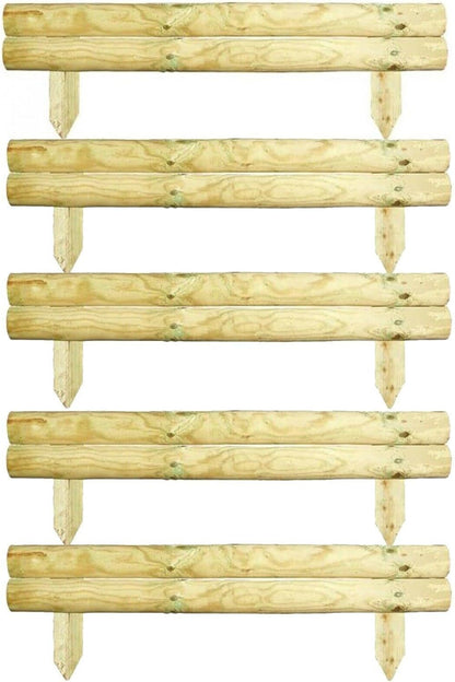 AAMEN 2 Bar Wooden Border Edging,Fixed Picket Fence Edging, Lawn Edging Border, Horizontal Log Roll Border Edging Ideal for Flowerbeds, Small Boundary Fencing(H 14 x W 100 x D 7 cm)