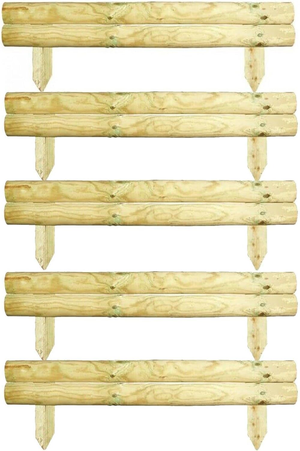 AAMEN 2 Bar Wooden Border Edging,Fixed Picket Fence Edging, Lawn Edging Border, Horizontal Log Roll Border Edging Ideal for Flowerbeds, Small Boundary Fencing(H 14 x W 100 x D 7 cm)