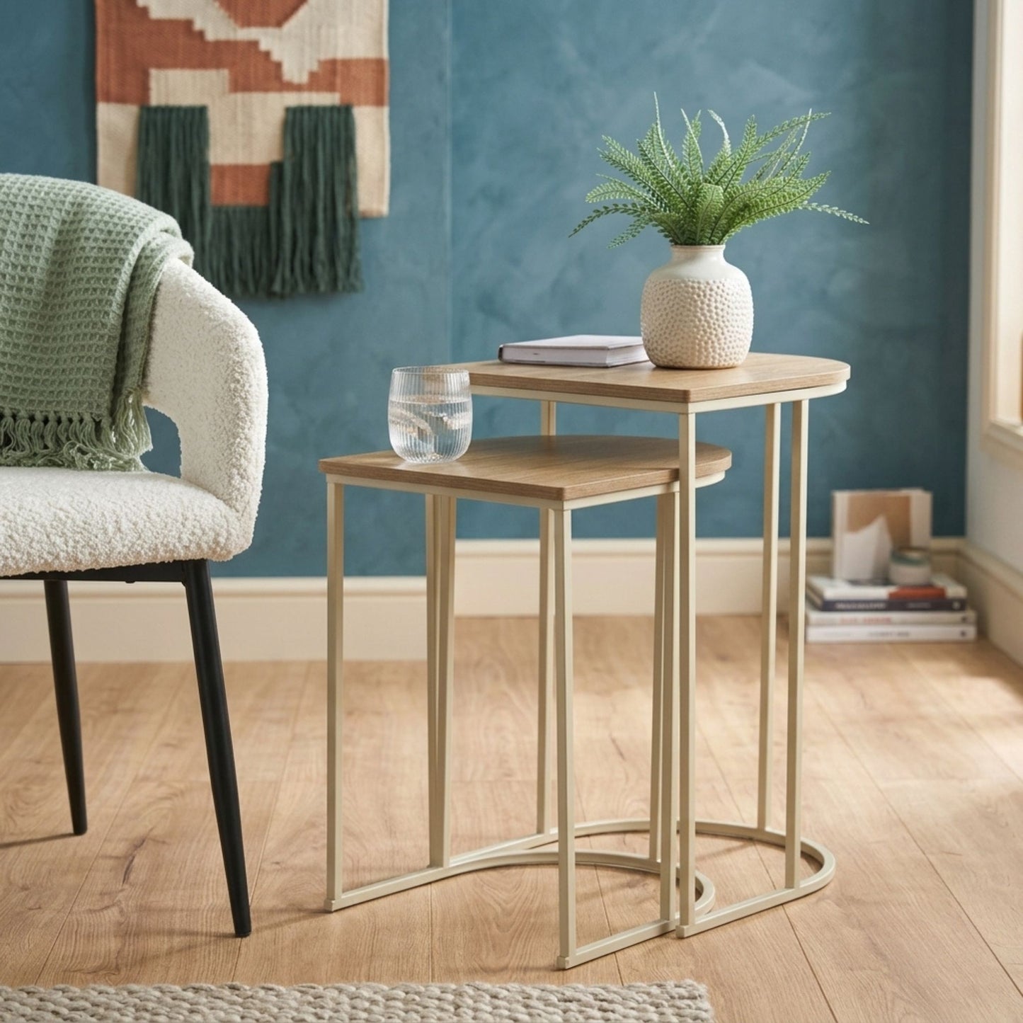 Nest of Tables Oak Effect Coffee and End Tables Space Saving