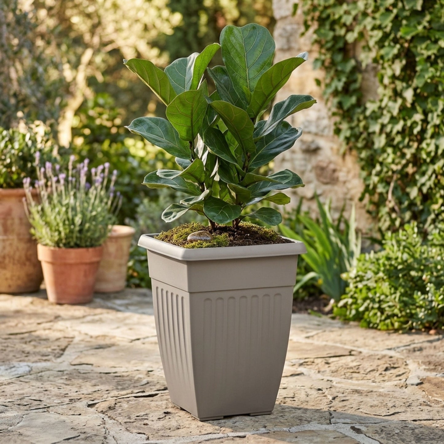Tall Square Athens Planter 42cm Grey | Plastic Outdoor/Indoor Garden Pot