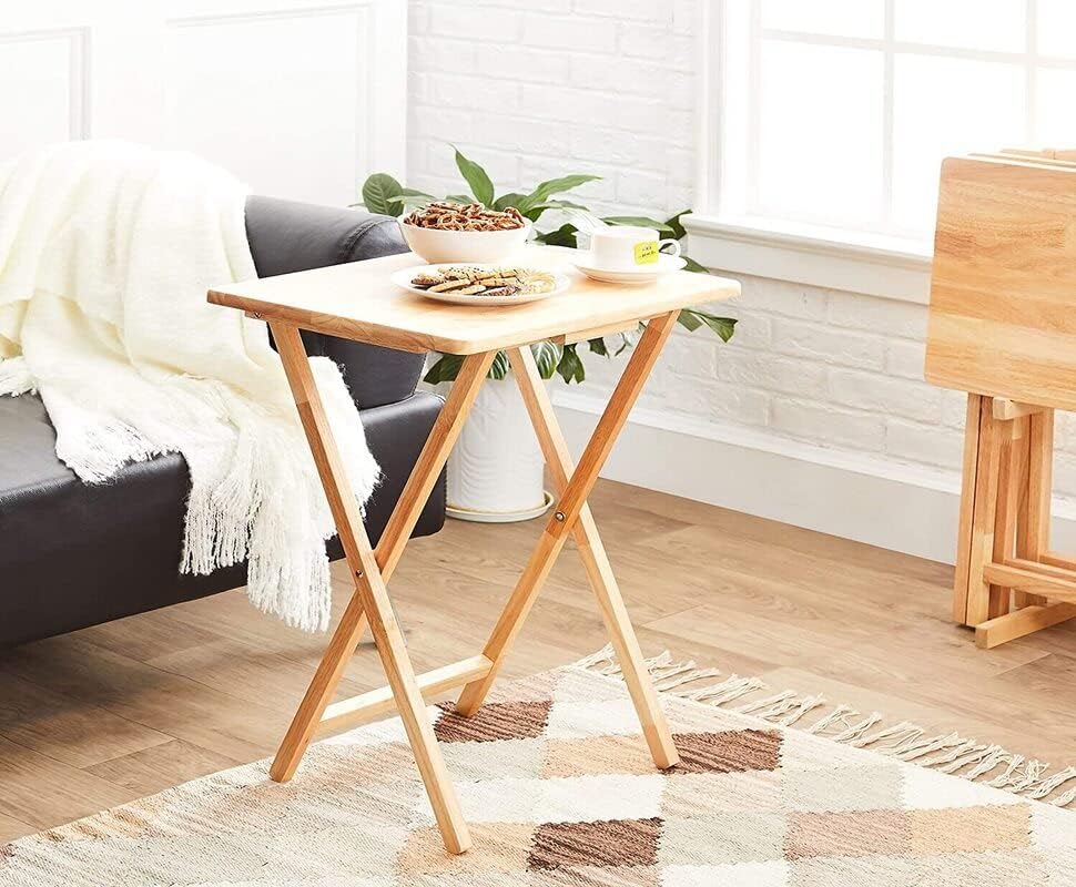 Wooden Folding Snack & Laptop Table – Portable, Multi-Purpose Tray Table for Home & Outdoor Use (Natural Wood Finish, 19.09" x 14.57" x 26")