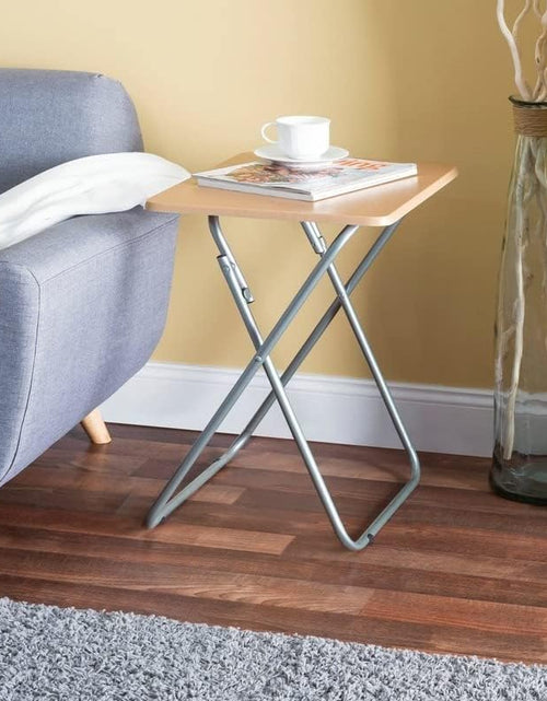 Load image into Gallery viewer, Wooden Folding Snack &amp; Laptop Table – Portable, Multi-Purpose Tray Table for Home &amp; Outdoor Use (Natural Wood Finish, 19.09&quot; x 14.57&quot; x 26&quot;)
