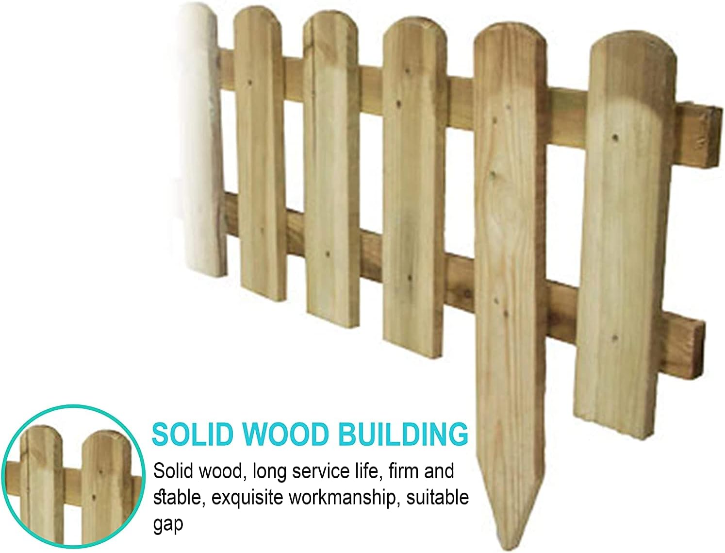 AAMEN 4-Pcs Wooden Picket Fence Panels – Freestanding Decorative Garden Border, Natural Wood Lawn Edging (120 x 3 x 30cm Approx.)
