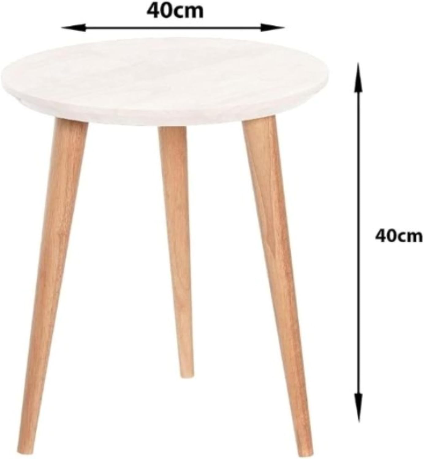 AAMEN Modern Scandinavian Round Coffee Table – 40cm White Top with Bamboo Legs