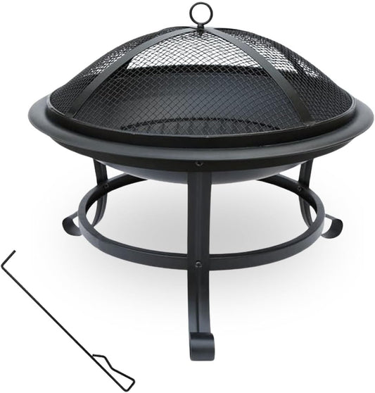 AAMEN Round Iron Fire Pit with Legs – Lightweight Outdoor Log Burner & Portable Fire Bowl for Garden, Camping, Bonfires