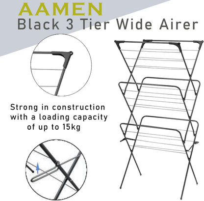 AAMEN 3 Tier Foldable Clothes Airer, Clothes Drying Rack with 14m of Drying Space, Indoor and Outdoor Laundry Drying Rack, Non-Slip Feet