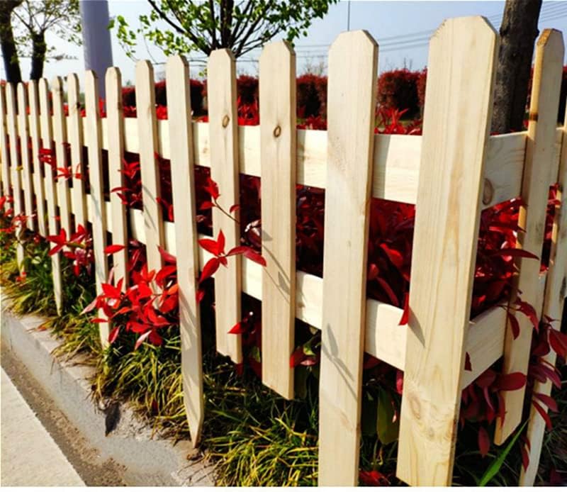 AAMEN 4-Pcs Wooden Picket Fence Panels – Freestanding Decorative Garden Border, Natural Wood Lawn Edging (120 x 3 x 30cm Approx.)