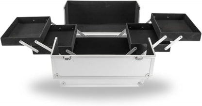 AAMEN Large Silver Aluminium Makeup Case – Lockable Cosmetic & Jewellery Organizer, Multi-Use Storage Box