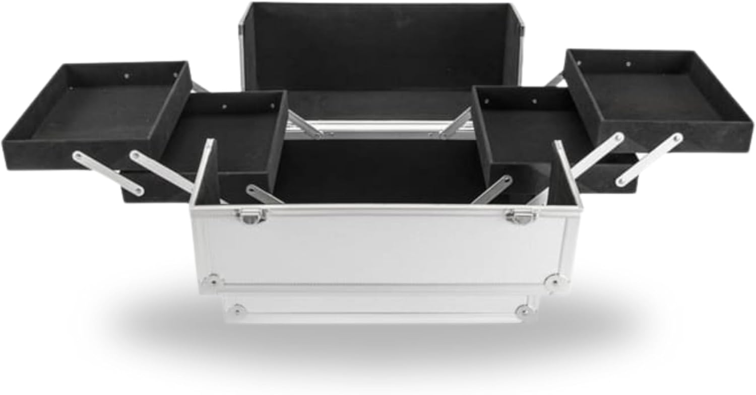 AAMEN Large Silver Aluminium Makeup Case – Lockable Cosmetic & Jewellery Organizer, Multi-Use Storage Box