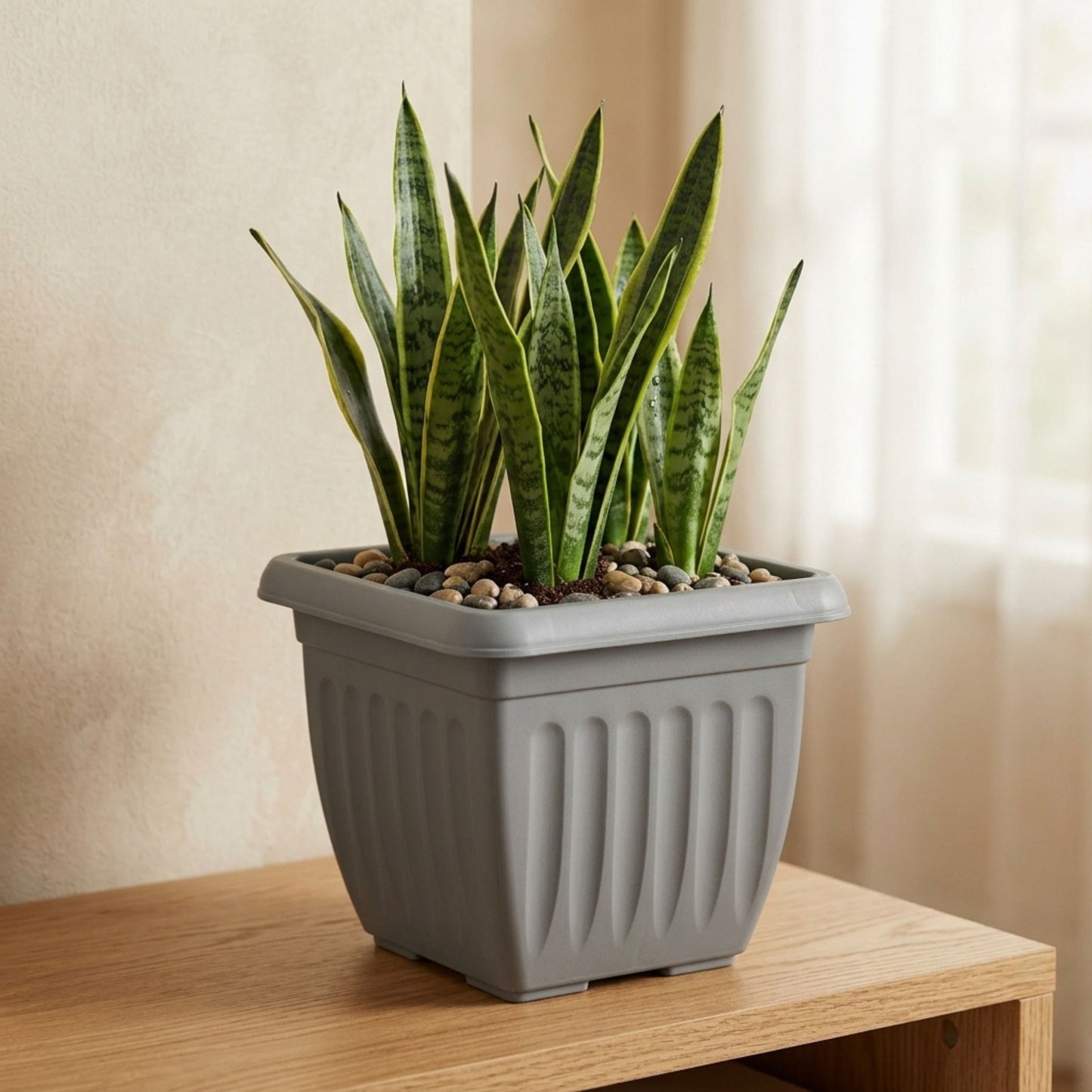 Athens Square Planter 40cm in Grey | Durable Plastic Garden Planter